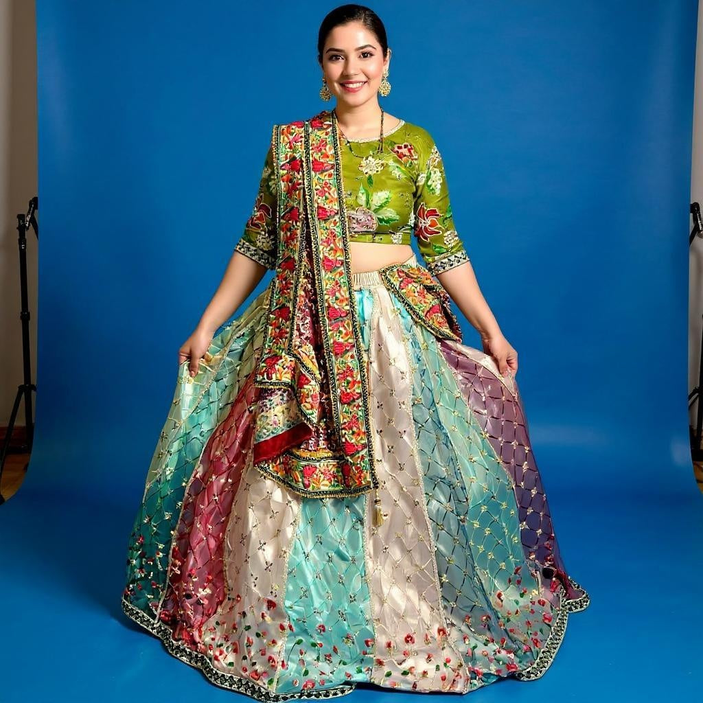 Chaniya Choli (Green Blouse, Multicolour Choli)