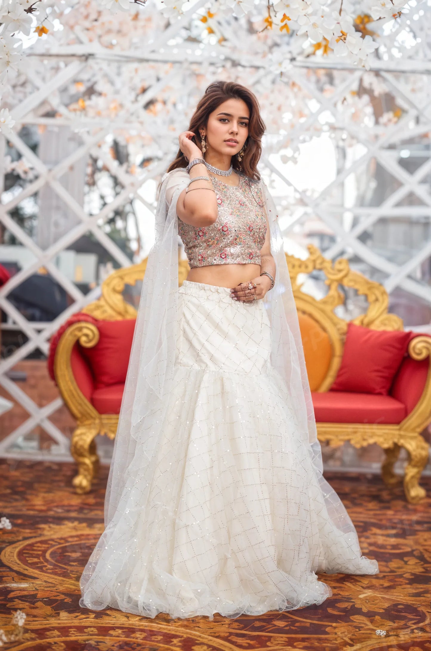 Western Choli Ghagra (White)