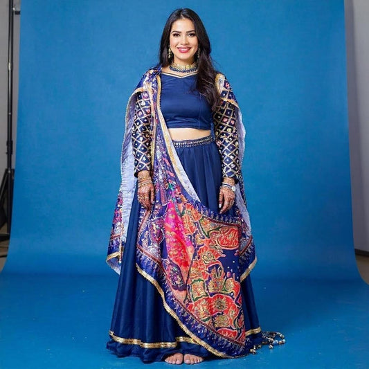 Navy blue Chaniya Choli with multicolour Dupatta