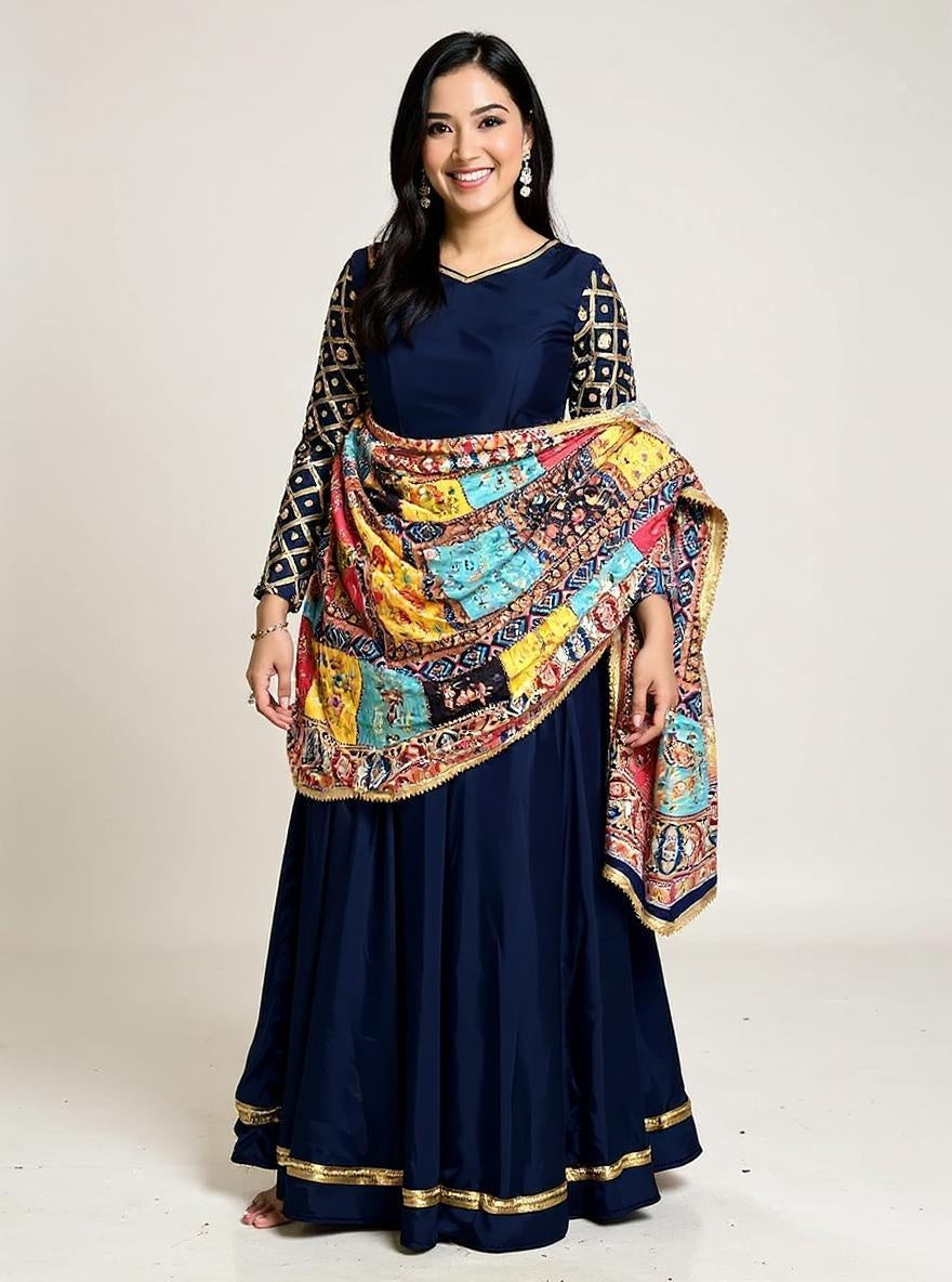 Navy blue Chaniya Choli with multicolour Dupatta