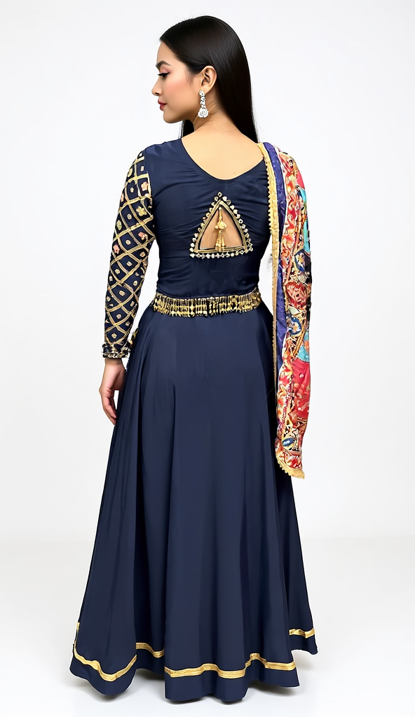 Navy blue Chaniya Choli with multicolour Dupatta