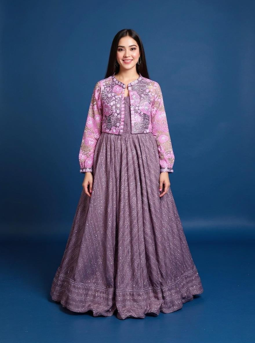 Gown with Jacket (lavender colour and pink jacket)