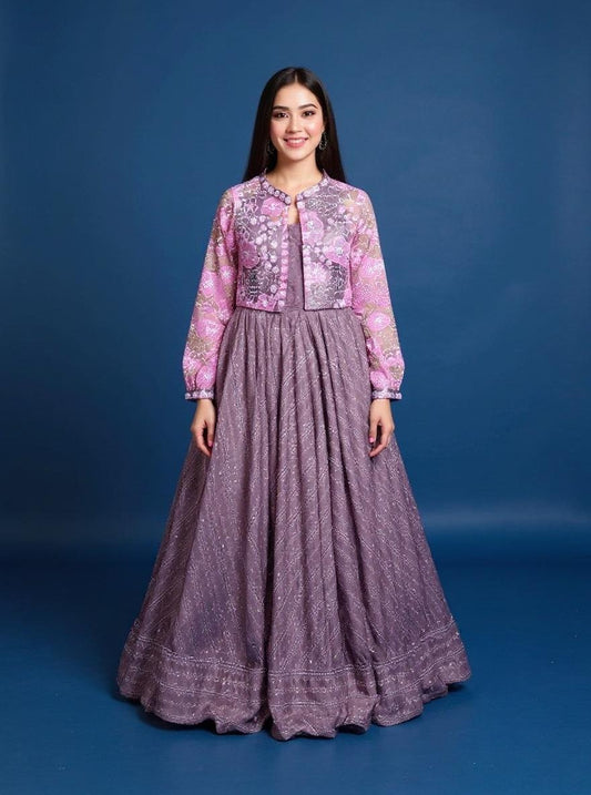 Gown with Jacket (lavender colour and pink jacket)